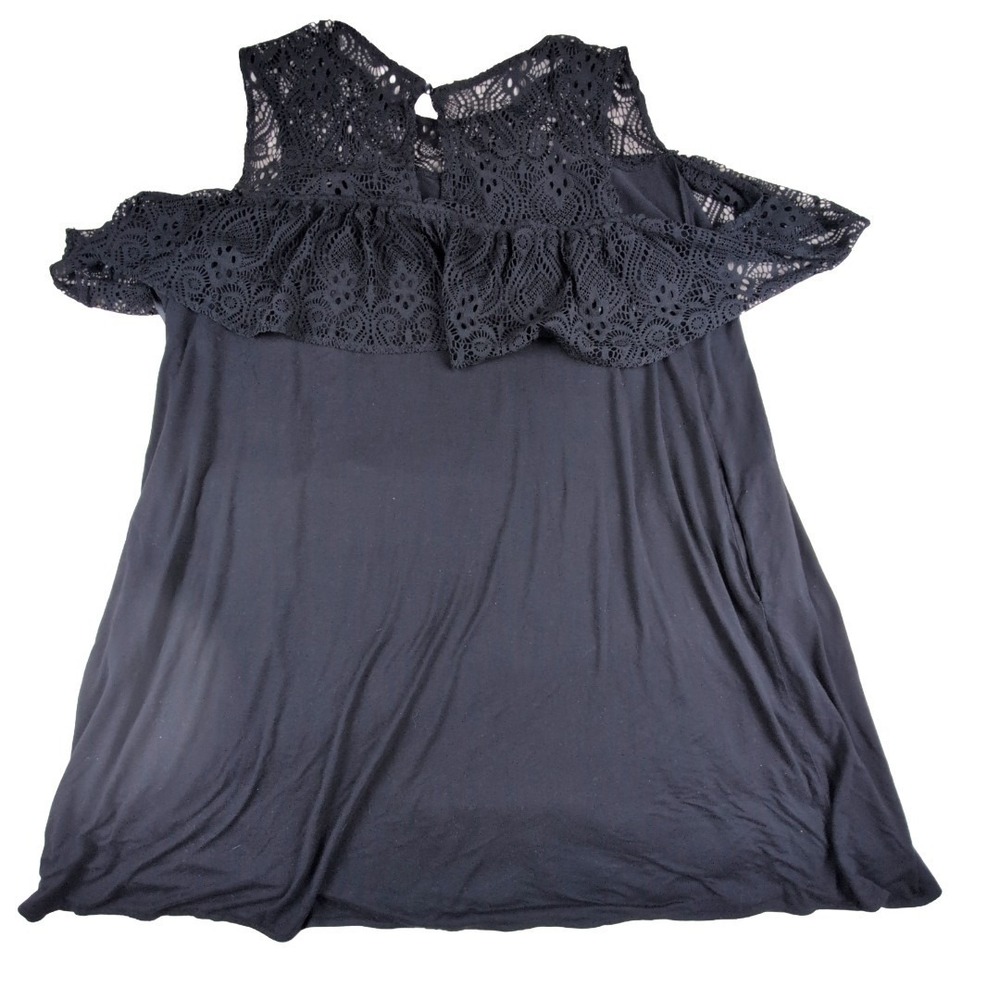 Lane‎ Bryant Black Ruffle Lace Yoke Cold Shoulder Shift Dress Size 26/28